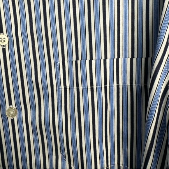 Scott Barber Men's Button Up Dress Shirt Button Down Blue Strip Size Large - Picture 5 of 7